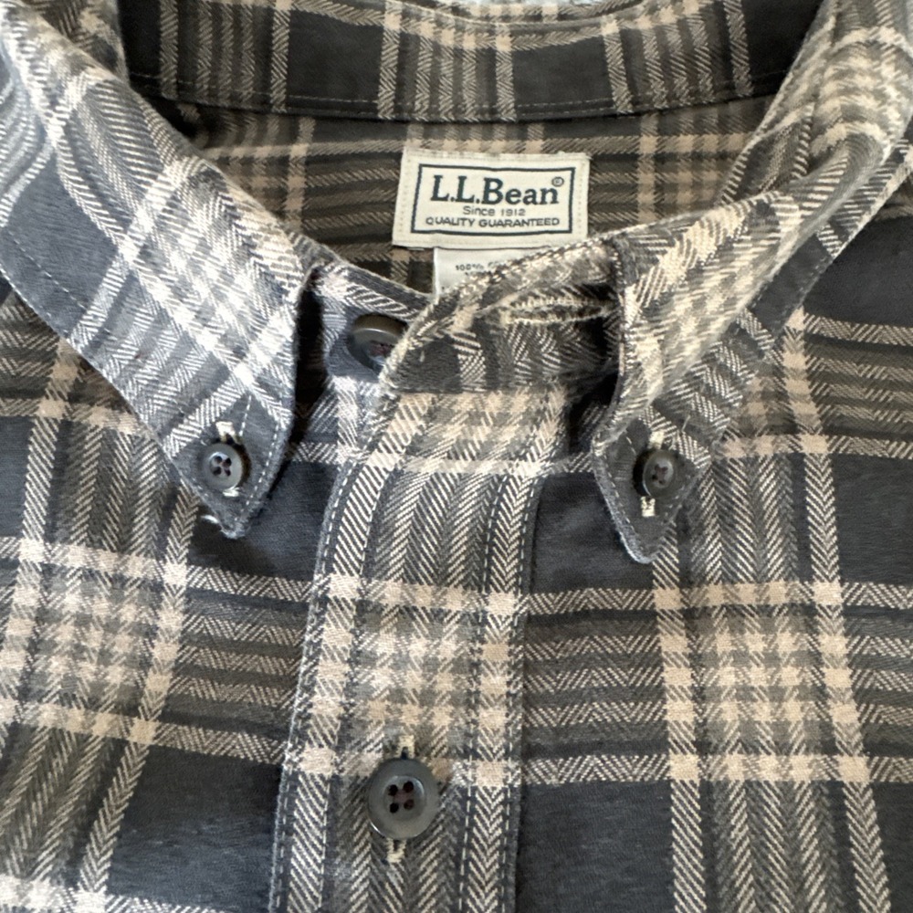 L.L. Bean Men's Sz XL Cotton Flannel Plaid Button Down Neutral Colors #167 - Picture 5 of 11